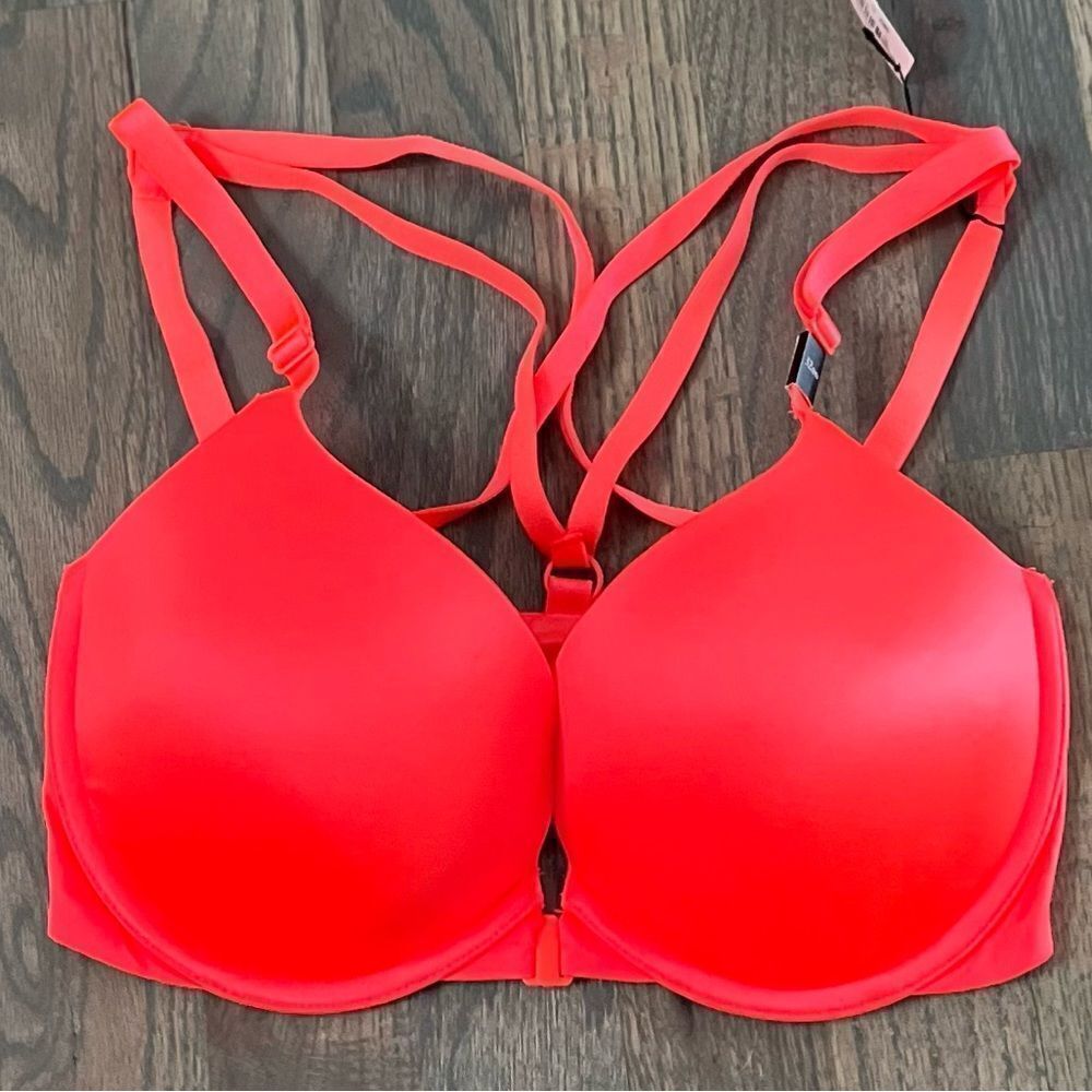 Victorias Secret Very Sexy Push Up Strappy back Padded front close bra orange